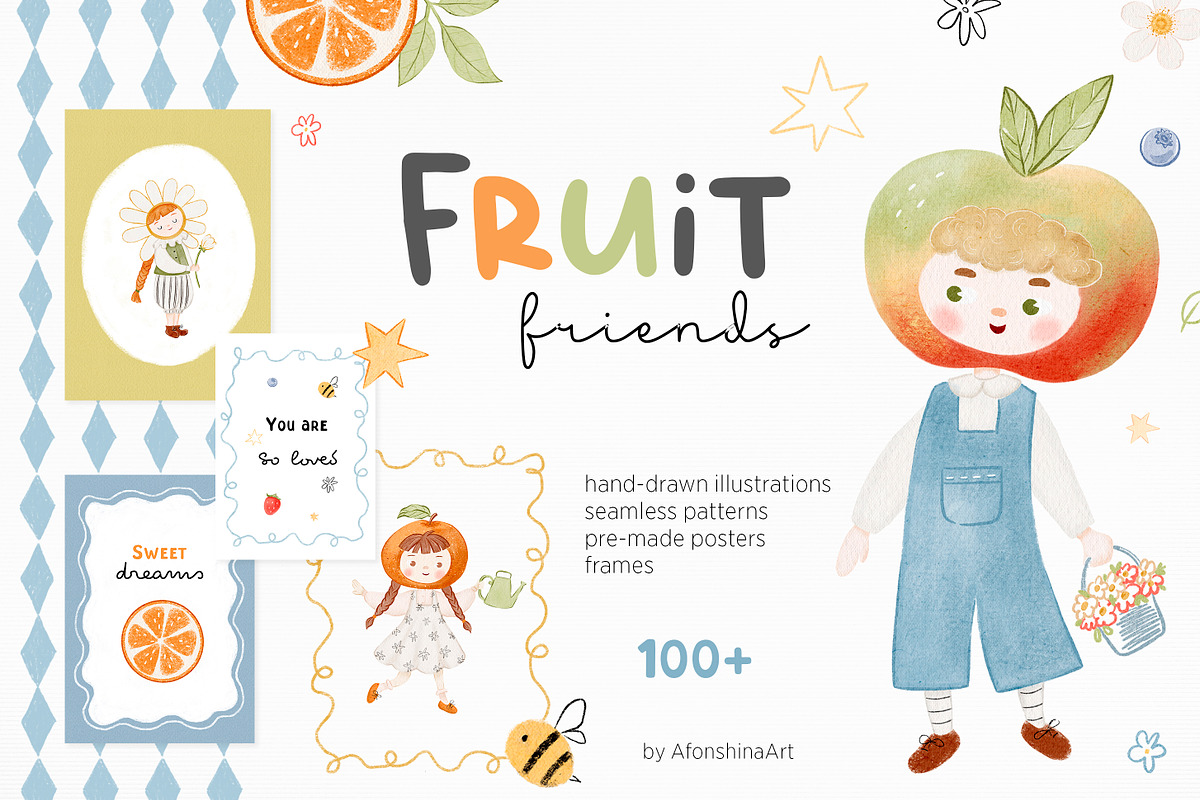 Fruit friends, watercolor collection, an Illustration by AfonshinaArt (Photo 1 of 16)