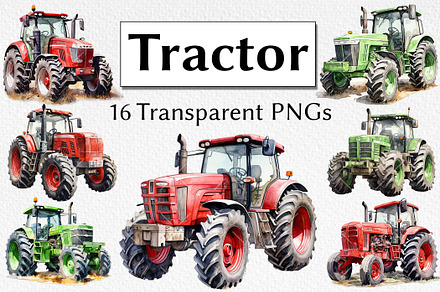 Tractor Watercolor Clipart, a Transportation Illustration by milkghost