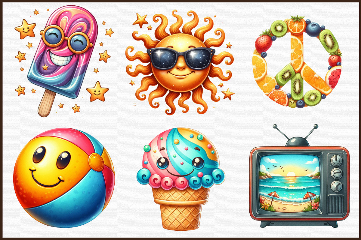 Cute Retro Summer Clipart, an Illustration by Sublimation Artist (Photo 3 of 6)