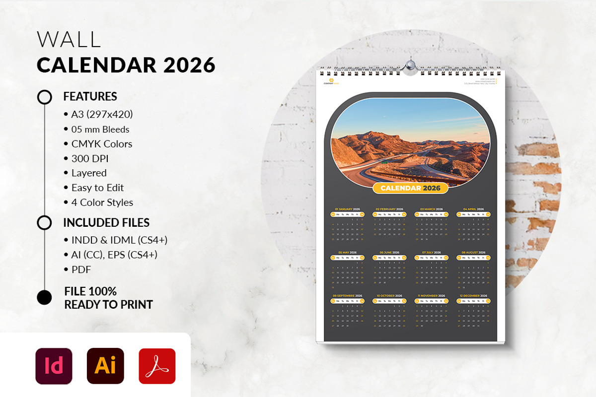2026 Printable Wall Calendar, a Stationery Template by MstArtwork (Photo 3 of 5)