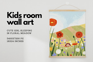 Cute Baby Girl in Meadow Wall Art, a Person Illustration by Helga Wigandt