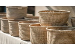 Handcrafted woven baskets displayed, an Illustration by tilialucida