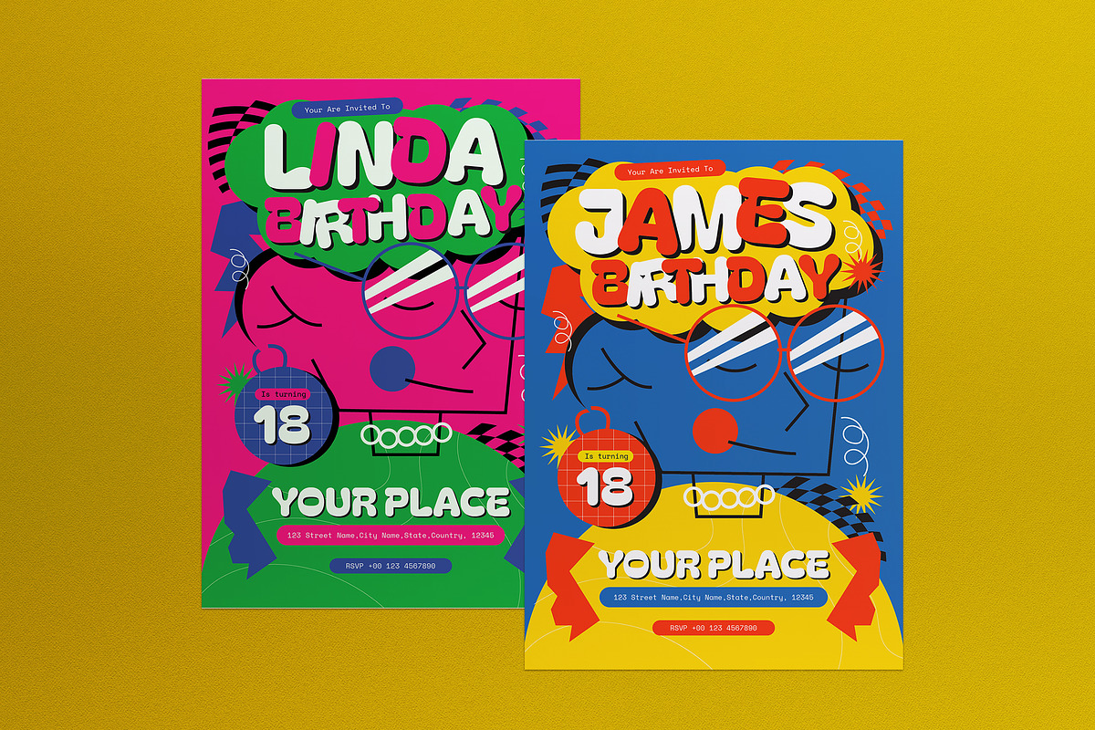 Blue Pop Teen Birthday Invitation, an Invitation Template by graphicook (Photo 2 of 6)