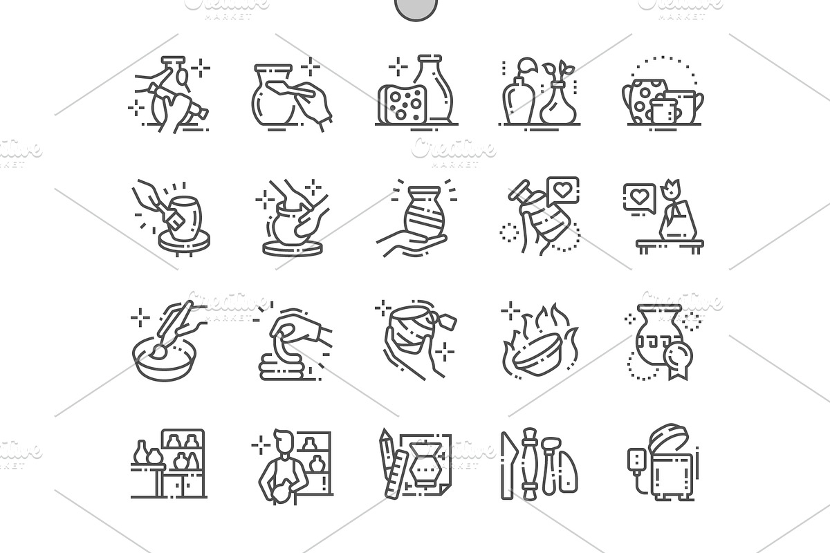 Pottery production Line Icons, an Outline Icon by Palau