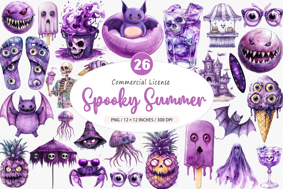 Watercolor Spooky Summer PNG, an Illustration by SinaCreation (Photo 1 of 5)