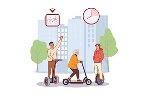 City electric transport. People, a Transportation Illustration by YummyBuum