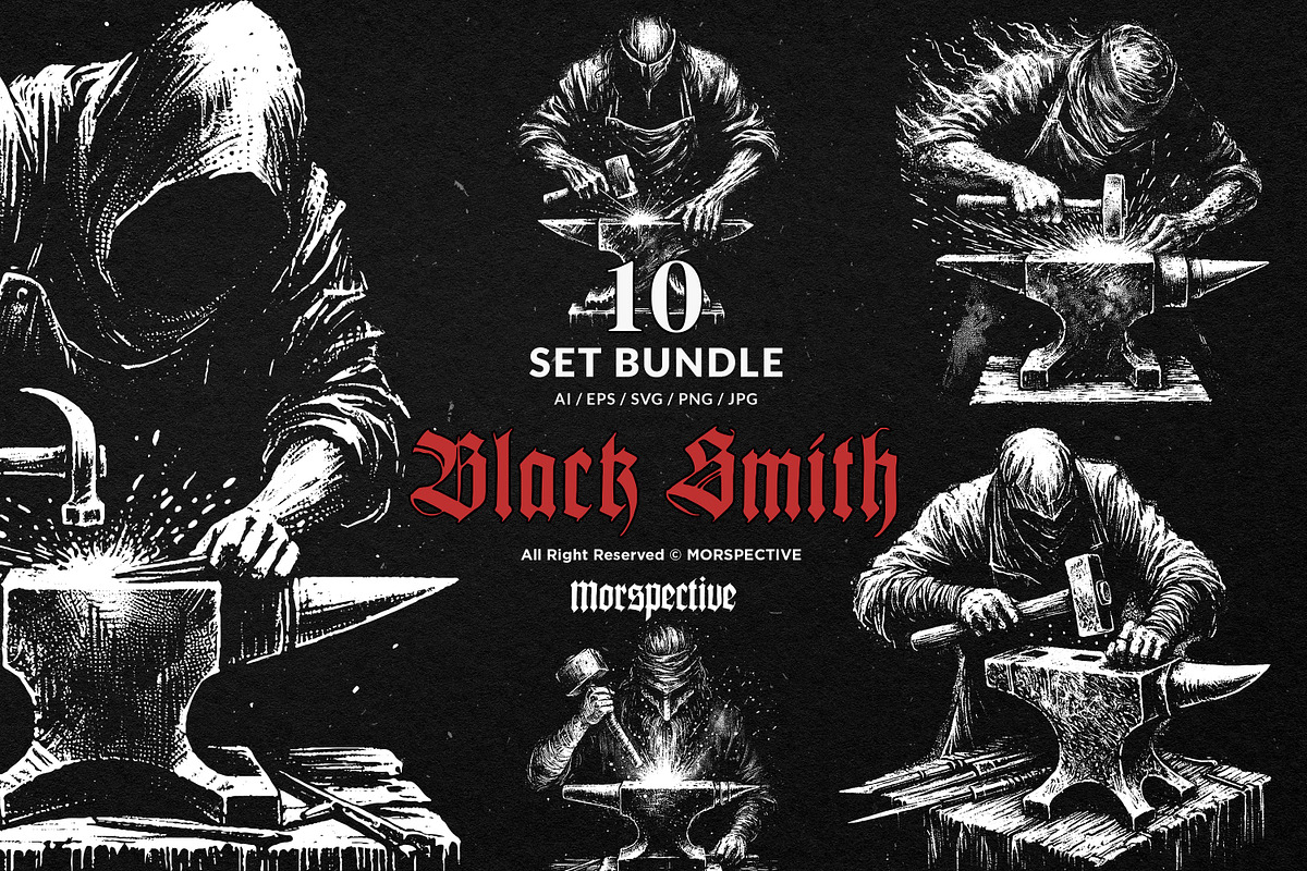 10 Bundle Dark Art Black Smith Skull, an Illustration by Morspective (Photo 1 of 7)