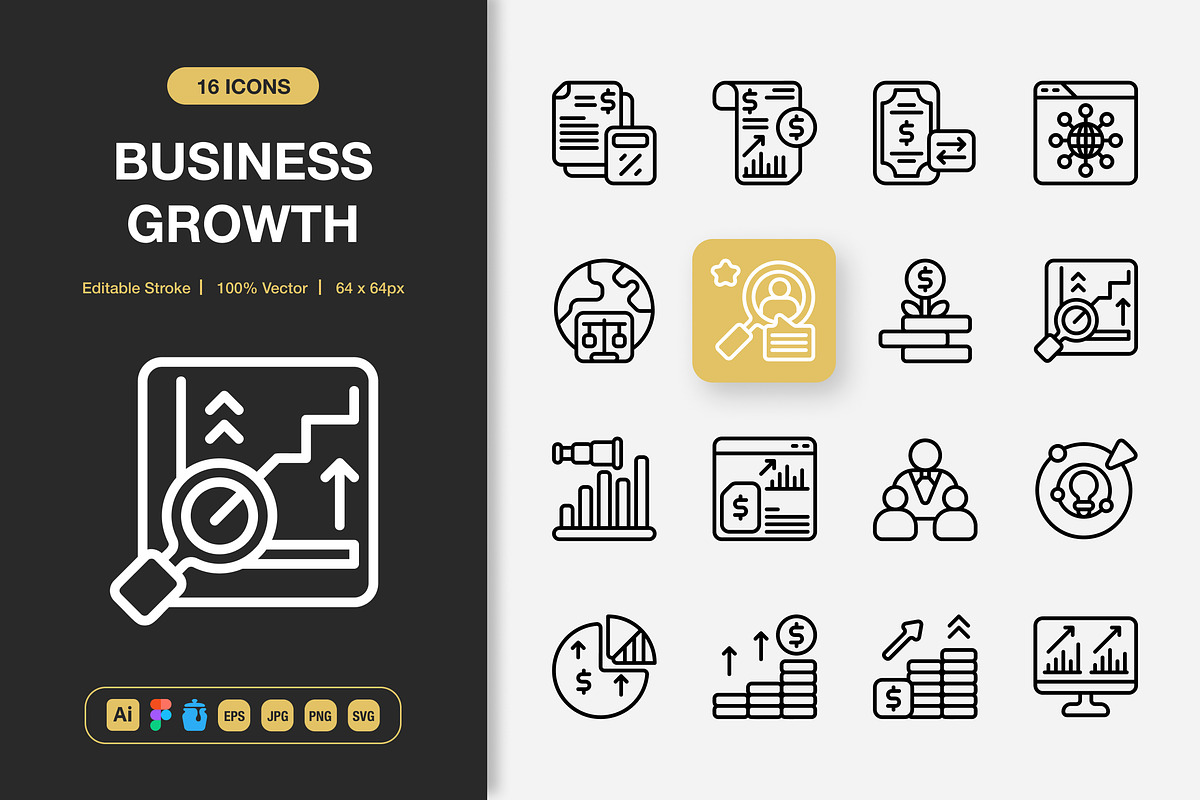 Business Growth Icons, an Outline Icon by Spacepixel Creative