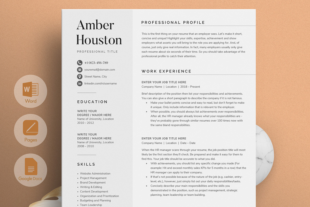 Resume/CV - The Amber, a Resume Template by CreativeLandStudio (Photo 1 of 10)