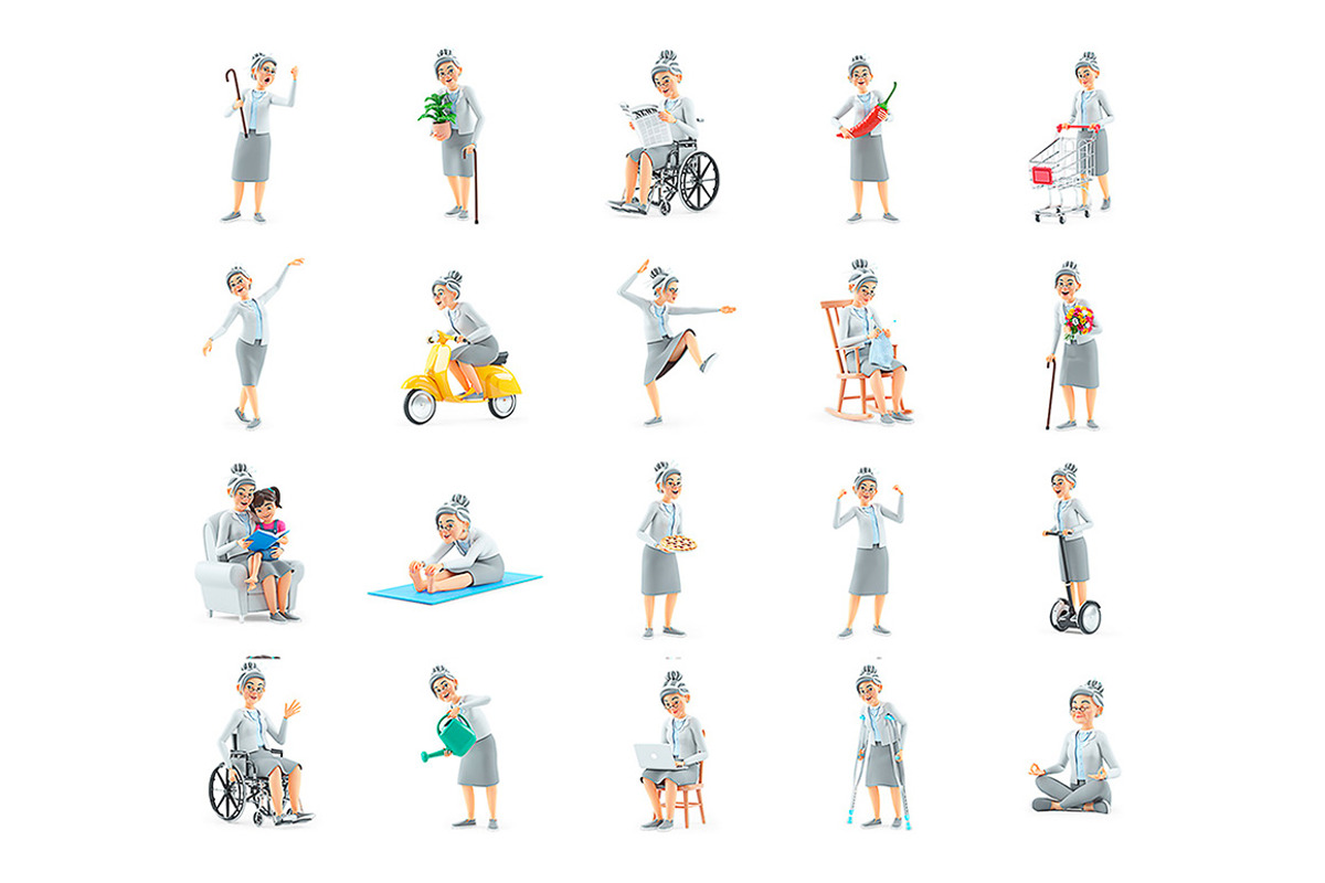 Cartoon Granny – Set of 50 Poses, a Person Illustration by 3DMask (Photo 4 of 6)