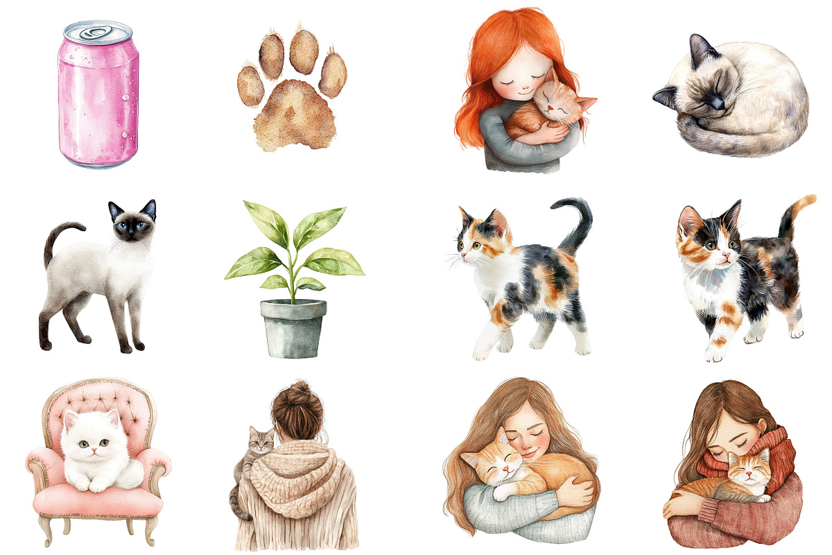 Watercolor Cat Mom Clip Art, an Illustration by CitraGraphics (Photo 2 of 5)