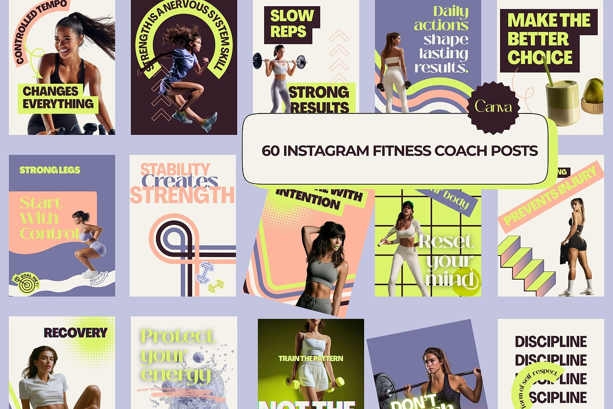 Fitness Coach Canva Templates 60, a Social Media Template by MOAROShop (Photo 1 of 10)