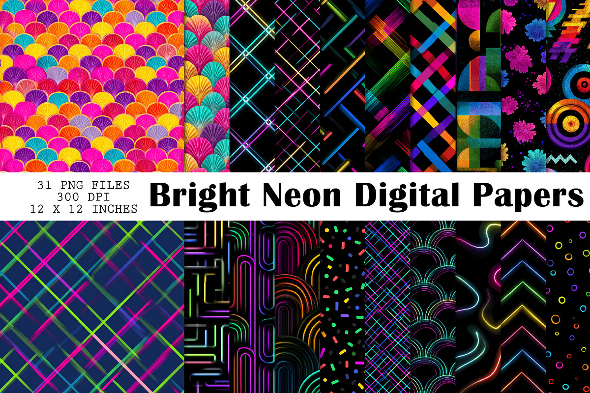 Bright Neon Digital Papers, a Pattern Graphic by CreationArt (Photo 1 of 6)