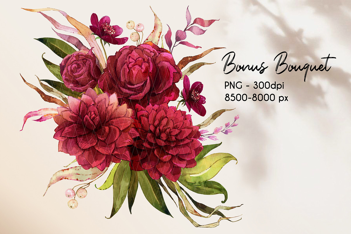 Burgundy Botanical Boho clipart set, an Illustration by KarinkaBU (Photo 4 of 9)