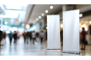 Empty roll-up banners on display at, a Business Photo by ZinetroN