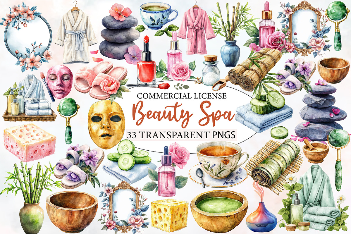 Watercolor Beauty Spa Clipart Bundle, an Illustration by Designworld (Photo 1 of 5)