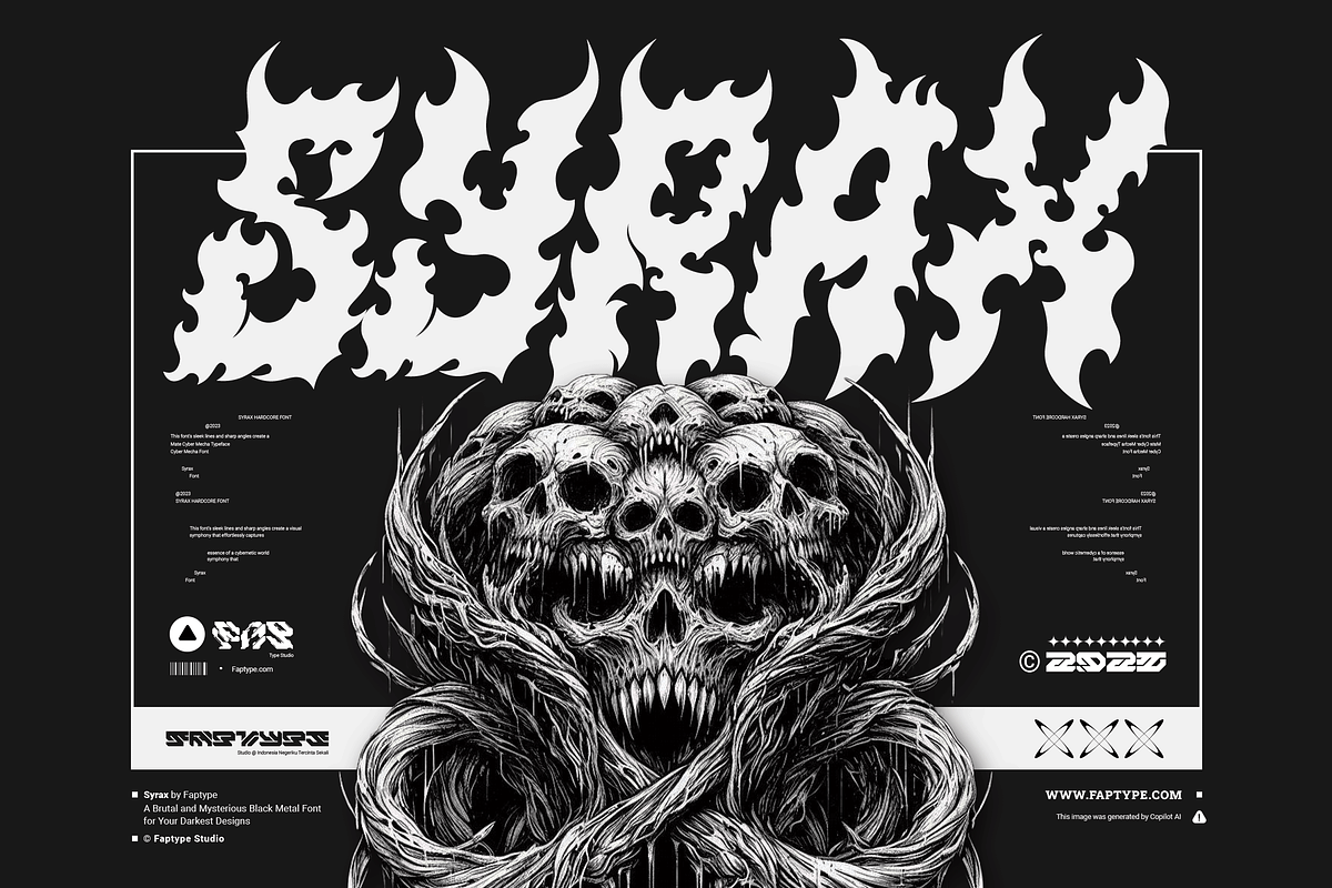 Syrax – Brutal Black Metal Typeface, a Blackletter Font by Ardana Creative (Photo 1 of 9)