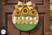 Sunflower Welcome Door Sign SVG, a Decorative Illustration by svgocean (Thumbnail 1 of 3)