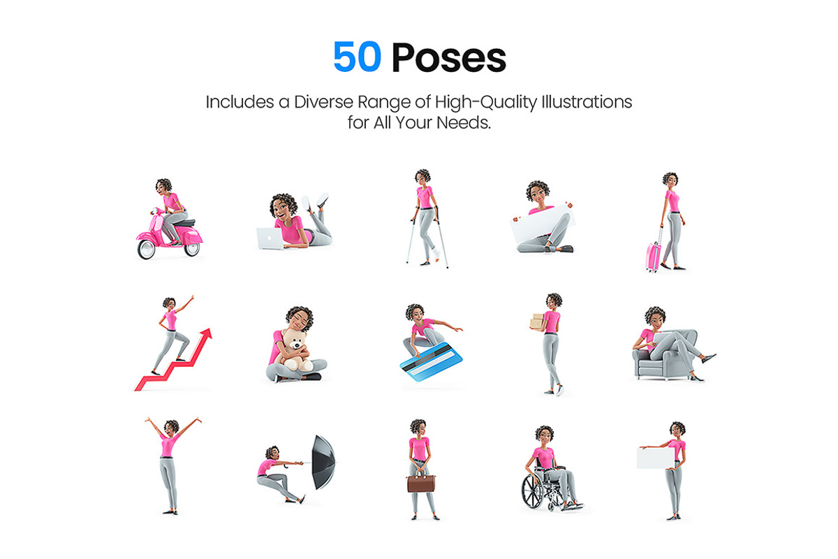 Active Woman – Set of 50 Poses, a Person Illustration by 3DMask (Photo 3 of 6)