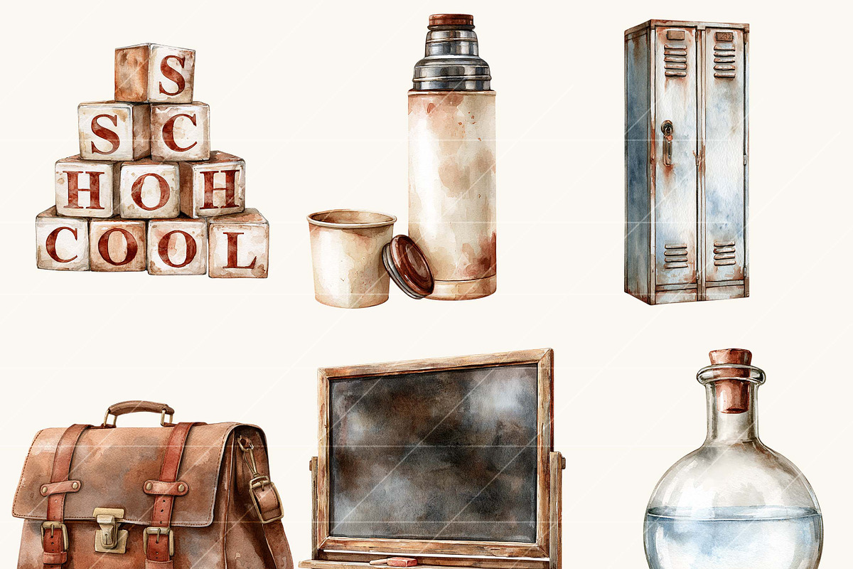 Vintage Schoolhouse Clipart Bundle, an Object Illustration by BusyDaydesign (Photo 4 of 9)