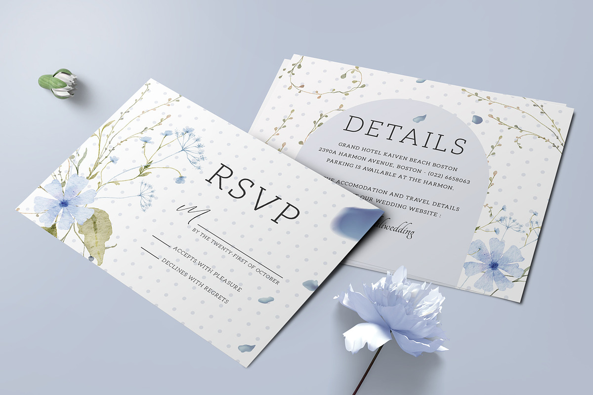 Blue Flowers Wedding Invitation, an Invitation Template by Aarley Kaiven (Photo 3 of 3)