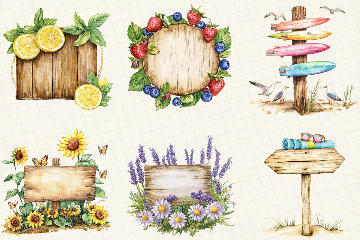 Summer Wooden Sign Clipart, an Illustration by OK Design (Photo 2 of 5)
