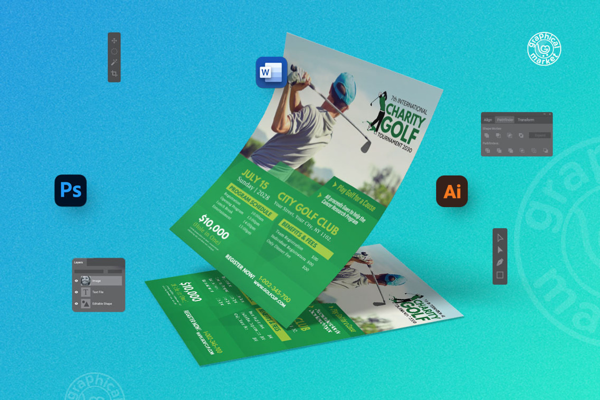 Golf Tournament Flyer Template V1, a Flyer Template by GraphicalMarket (Photo 5 of 6)