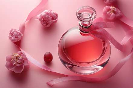Elegant glass perfume bottle surroun, a Photo by Tanuart