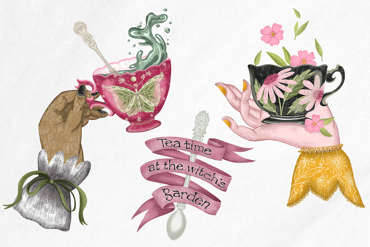 Tea time at the garden clipart set, a Decorative Illustration by Yelloo Fish (Photo 9 of 16)