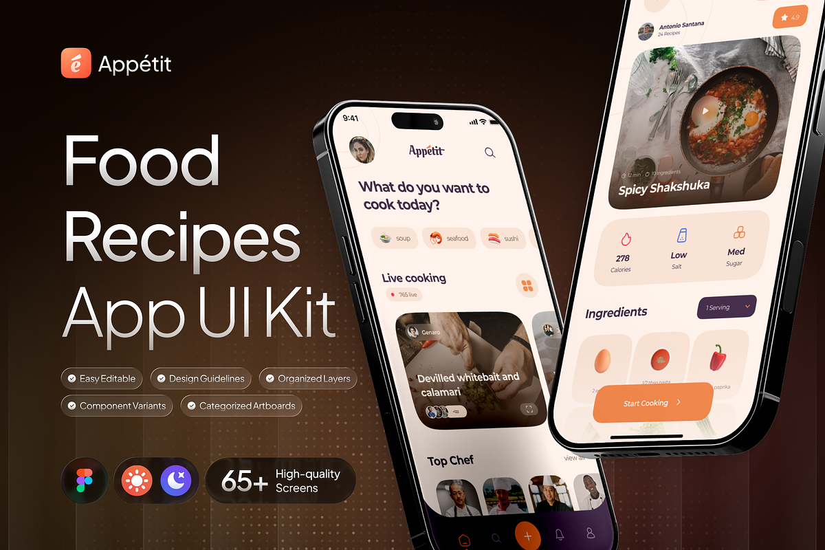 Appetit - Food Recipes App UI Kit, an UI Kit Template by Rafiq | YDN (Photo 1 of 6)