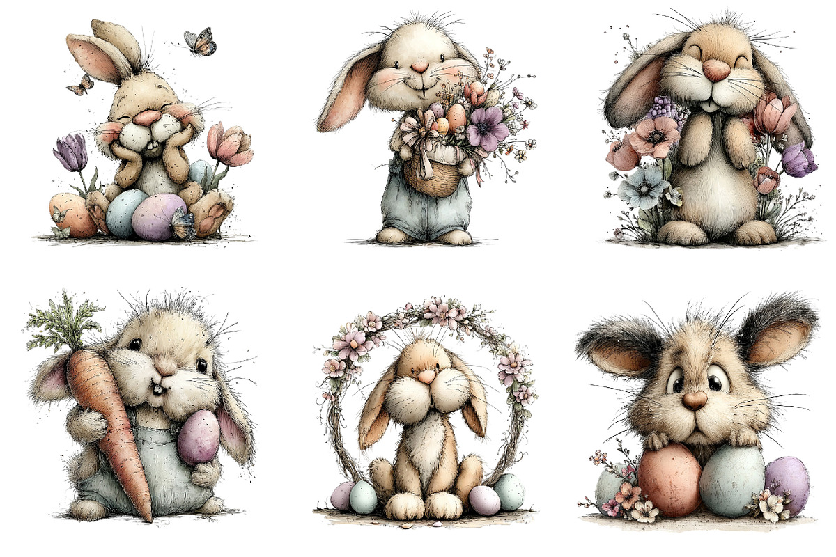 Whimsical Easter Rabbit Clipart, an Illustration by Dream Creation (Photo 3 of 7)