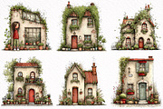 Green Summer Home Watercolor Clipart, an Illustration by DreamArtGraphic (Thumbnail 3 of 8)