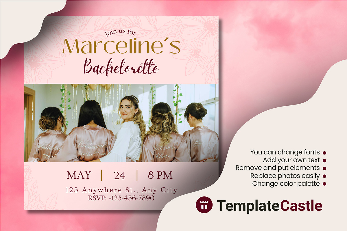 Floral Bridesmaid Bachelorette Party, a Design Template by TemplateCastleStore (Photo 2 of 2)