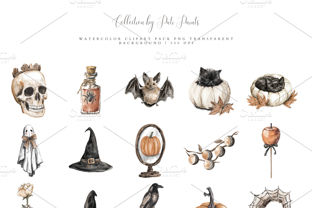 Watercolor Witchy Halloween Clipart, an Illustration by Pati Paints (Photo 2 of 10)
