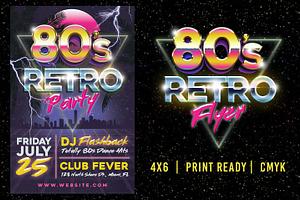 80's Retro Theme Party Flyer Banner, a Flyer Template by SkyvaraSupply