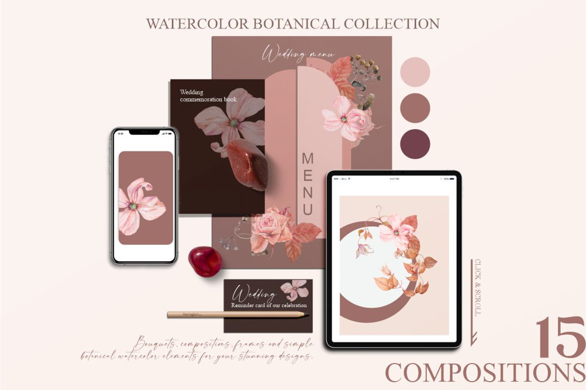 Winter rose-watercolor set, a Decorative Illustration by Collection by VY (Photo 2 of 10)