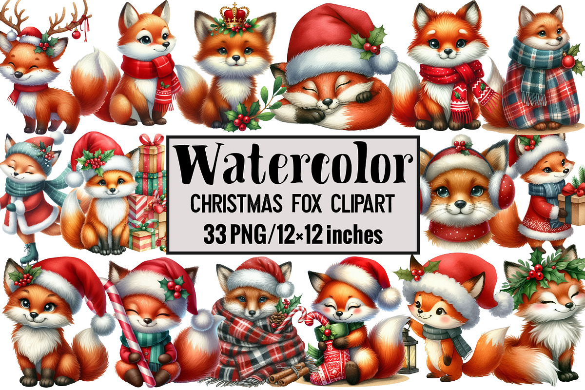 Christmas Fox Clipart, an Illustration by Design Market (Photo 1 of 4)