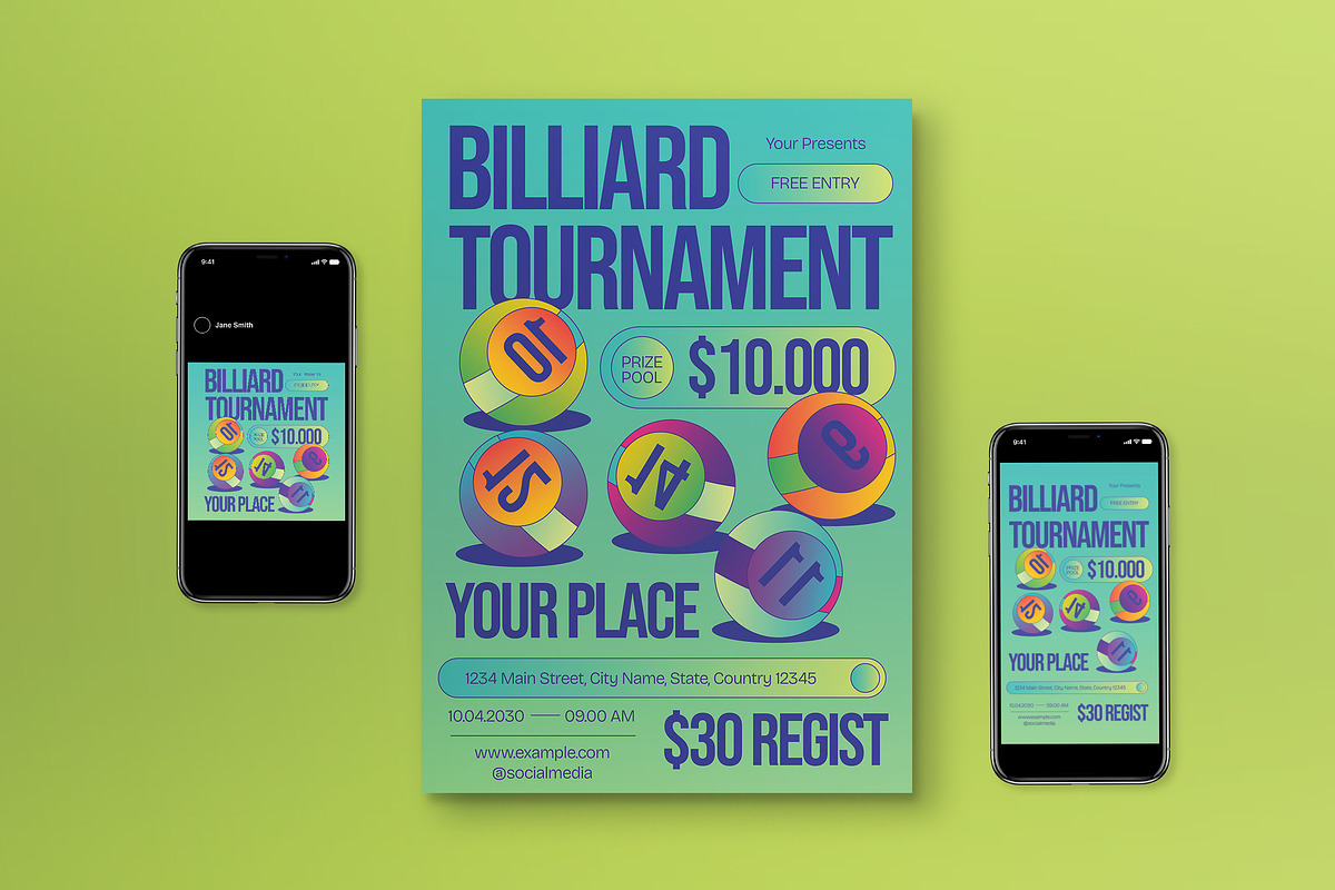 Y2K Billiard Tournament Flyer Set, a Flyer Template by graphicook (Photo 1 of 3)