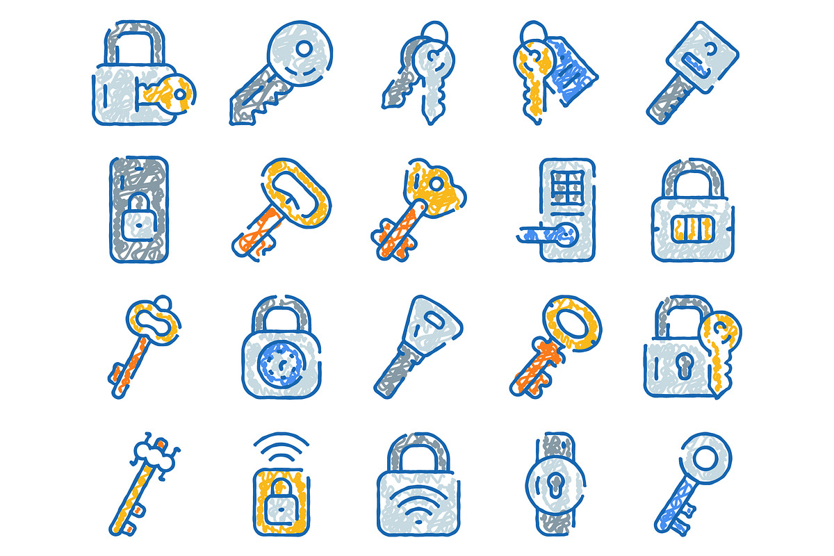 Key and lock doodle concept icon set, an Object Graphic by pikepicture (Photo 2 of 3)