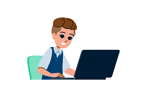 Smiling schoolboy using laptop for, an Education Illustration by pikepicture