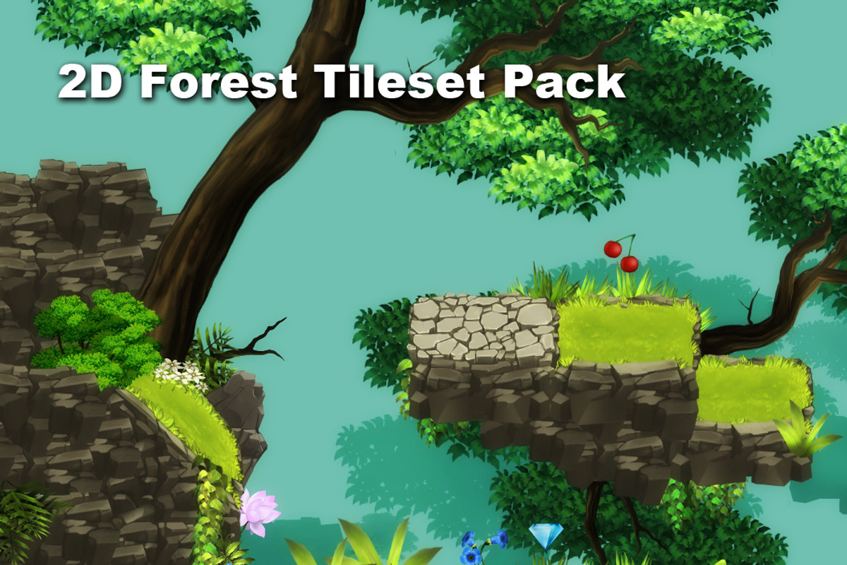 2D Forest Tileset Pack, an Illustration by LudicArts (Photo 1 of 5)
