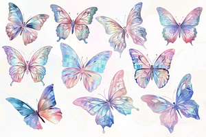 Pastel Holographic Butterfly Clipart