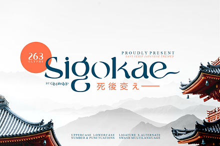 Sigokae Sans Serif Japanese Themed, a Sans Serif Font by Glyphstyle