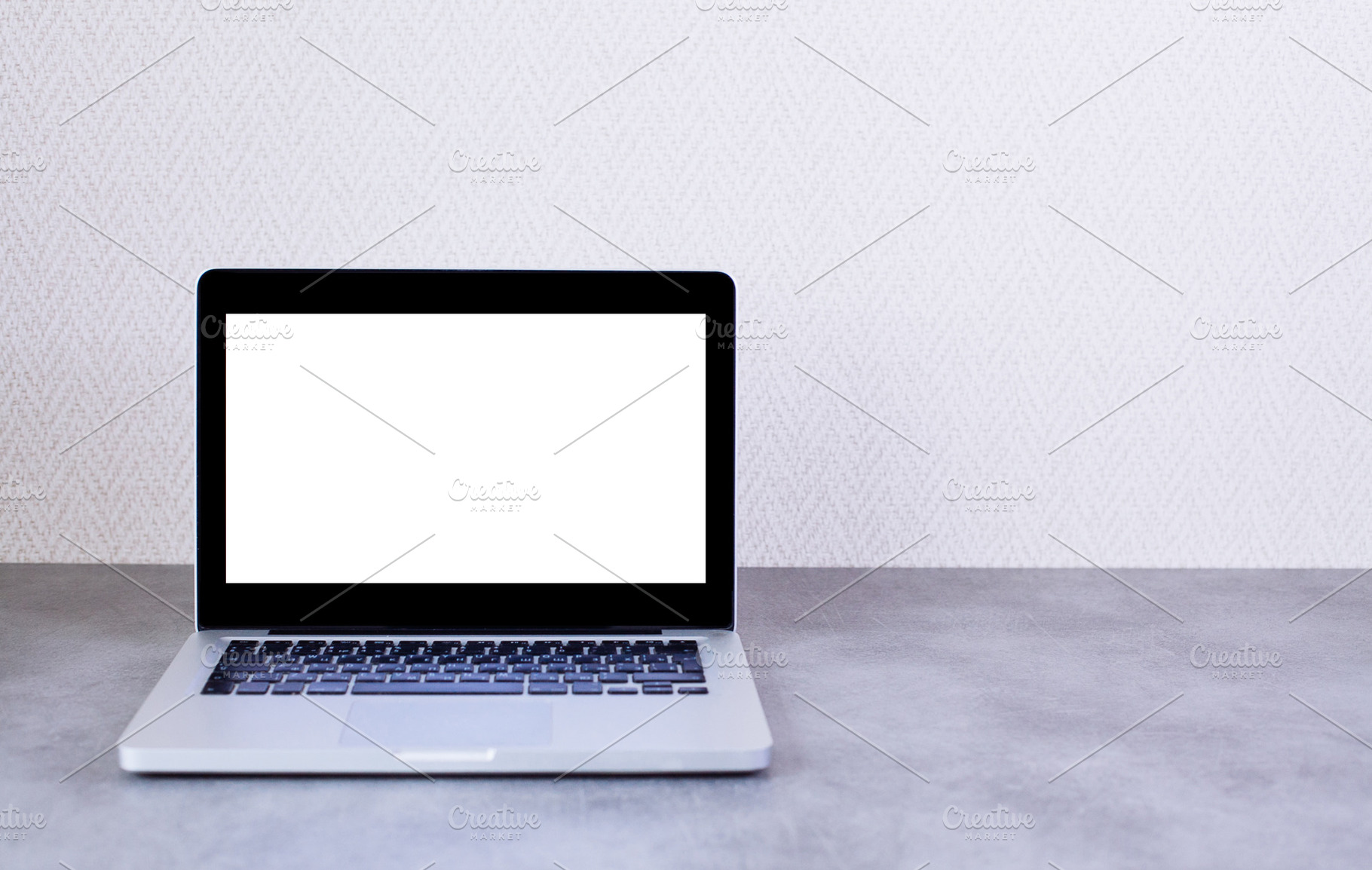 Front view of desktop with laptop featuring background, blank, and book, a Technology Photo by telnyaw