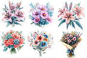 Pink Aqua and  Floral Bouquets, an Illustration by Designworld (Thumbnail 3 of 7)