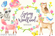 Watercolor Spring Woodland Clipart, an Animal Illustration by PaperSphinx (Thumbnail 1 of 3)