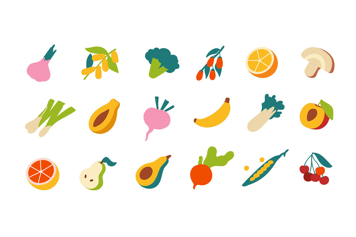 Fruits & vegetables icons set, a Food Illustration by PaperTrident (Photo 3 of 14)