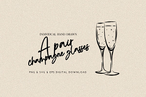 Pair of Champagne Glasses, a Food Illustration by CraftingOnSunday