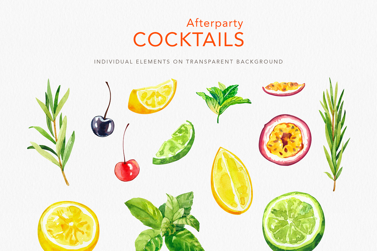 Afterparty Cocktails watercolor set, a Food Illustration by Volha Studio (Photo 6 of 7)