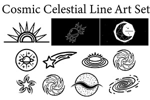 Cosmic & Celestial Icons Line Art, an Illustration by hafijul